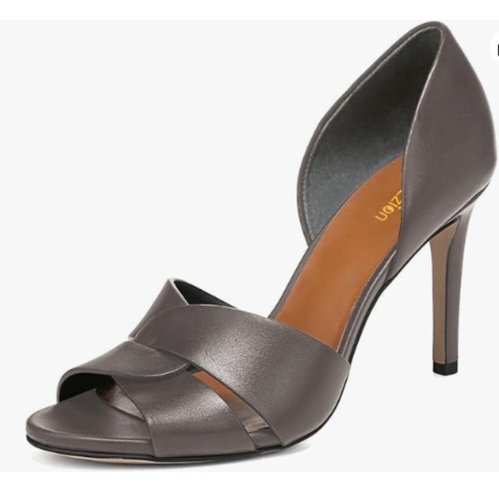 Pazzion Grey Open Toe High Heel D'Orsay Slip On Stiletto Heel Two Pieces Sandal